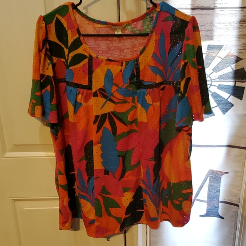 Cato Vibrant Leaf Pattern Blouse